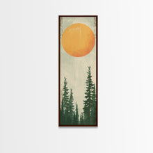 Carregar imagem no visualizador da galeria, Abstract Sun Over Forest Silhouette Earth Tones Skinny Art Tall Art Framed Canvas Print Japanese Style Art Ukiyo-e Art Wood Block Print Minimalist