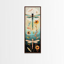 Load image into Gallery viewer, Dragonfly Gathering Night Glow Vibrant Colors Skinny Art Tall Art Framed Canvas Print Japanese Style Art Ukiyo-e Art Wood Block Print Insect Art