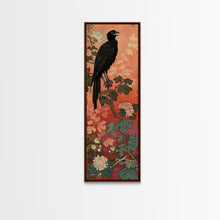 Load image into Gallery viewer, Black Bird On Flowering Branch With Orange Background Tall Art Skinny Art Framed Canvas Print Japanese Style Art Ukiyo-e Wood Block Print