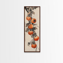 Load image into Gallery viewer, Bountiful Persimmons On Tree Branch Skinny Art Tall Art Framed Canvas Print Japanese Style Art Ukiyo-e Art Wood Block Print Seasonal Natural