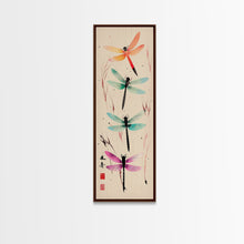Load image into Gallery viewer, Dragonflies In Flight With Delicate Details Japanese Style Framed Canvas Print, Wall Art Ready To Hang For Nature Lovers