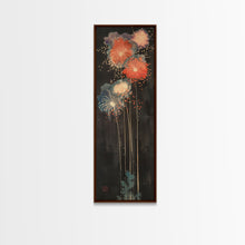 Cargar imagen en el visor de la galería, Colorful Fireworks Display Against A Dark Night Sky, Skinny Art Tall Wall Art Framed Canvas Print Japanese Style Art