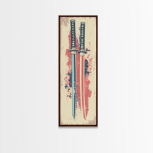 Carregar imagem no visualizador da galeria, Abstract Samurai Swords Framed Canvas Print Ukiyo-e Art Japanese Style Tall Art Skinny Art Wood Block Print