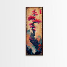 Load image into Gallery viewer, Bonsai Tree With Red Leaves On Gradient Background Wood Block Print Ukiyo-e Wall Art Tall Art Skinny Art Japanese Style