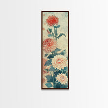 Cargar imagen en el visor de la galería, Chrysanthemums in Soft Pastel Tones on Tall Skinny Framed Canvas Print, Japanese Art Wall Decor