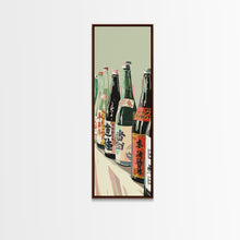 Load image into Gallery viewer, Array Of Japanese Sake Bottles With Minimalistic Labels Arranged Simple Composition Captured Tall Framed Canvas Print Bar Decor