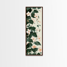 Load image into Gallery viewer, Creamy White Blossoms with Deep Green Leaves Overlapping on a Soft Background Ukiyo-e Art Japanese Framed Canvas Print Skinny Tall Art