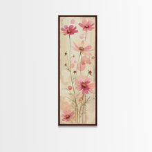 Load image into Gallery viewer, Delicate Pink Flowers with Tall Stems on a Subtle Beige Background Ukiyo-e Art Japanese Framed Canvas Print Skinny Tall Art