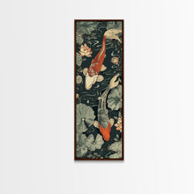 Load image into Gallery viewer, Koi Fish Swimming Gracefully Among Lotus Flowers – Framed Canvas Print Highlighting Skinny Art And Tall Art In Ukiyo-E Art And Japanese Style Art