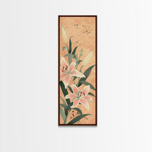 Load image into Gallery viewer, Delicate Lily Flowers Blooming In Japanese Style Ukiyo-e Art Framed Canvas Print Skinny Art Tall Art