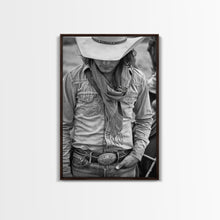 Load image into Gallery viewer, Cowboy with Hat and Scarf Looking Down in Black and White for Western Wall Art, Canvas Prints, Home Decor, Living Room Art, Bedroom Art