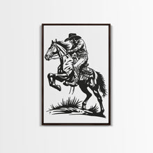 Load image into Gallery viewer, Cowboy Riding Horse with Reins - Framed Canvas Print, Western Wall Art, Rustic Decor, Living Room and Bedroom Art Print