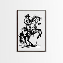 Load image into Gallery viewer, Dynamic Cowboy on Rearing Horse - Framed Canvas Print, Western Wall Art, Rustic Decor, Living Room and Bedroom Art Print