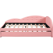 Carregar imagem no visualizador da galeria, Full Size PU Upholstered Tufted Daybed with Trundle and Cloud Shaped Guardrail, Pink