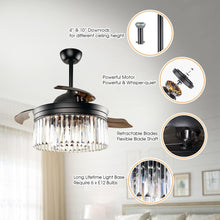 Carregar imagem no visualizador da galeria, 42" Modern Downrod Mount Crystal Ceiling Fan with Lighting and Remote Control
