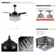 Carregar imagem no visualizador da galeria, 42" Mateo Modern Downrod Mount Crystal Ceiling Fan with Lighting and Remote Control