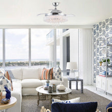 Carregar imagem no visualizador da galeria, 42" Modern Chrome Downrod Mount Crystal Ceiling Fan with Lighting and Remote Control