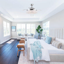 Carregar imagem no visualizador da galeria, 42" Modern Chrome Downrod Mount Crystal Ceiling Fan with Lighting and Remote Control