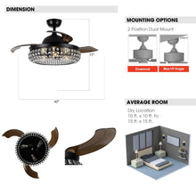 Carregar imagem no visualizador da galeria, 42" Modern Downrod Mount Crystal Ceiling Fan with Lighting and Remote Control