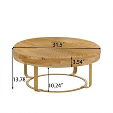 Carregar imagem no visualizador da galeria, 31.5" Modern round coffee table Wooden carving pattern coffee table with metal legs for living room reception room office Golden