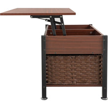 Carregar imagem no visualizador da galeria, Metal coffee table,desk,with a lifting table,and hidden storage space.There were two removable wicker baskets that could be placed in any space such as the living room,color:brownwith solid wood grain
