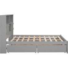 Carregar imagem no visualizador da galeria, Full Size Platform Bed with Storage Headboard, Charging Station and 4 Drawers, Gray