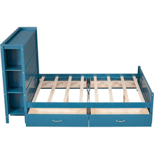 Carregar imagem no visualizador da galeria, Full Size Platform Bed with Drawers and Storage Shelves, Blue