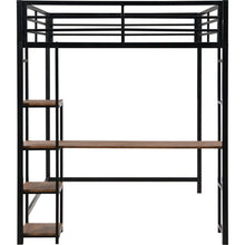 Carregar imagem no visualizador da galeria, Full Size Metal Loft Bed with Built-in Desk and Storage Shelves, Black