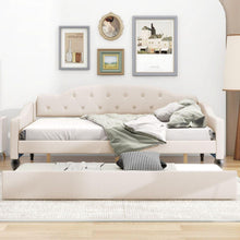 Carregar imagem no visualizador da galeria, Full Size Upholstered Tufted Daybed with Twin Size Trundle, Beige
