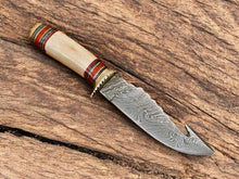 Load image into Gallery viewer, Custom Handmade Damascus Gut Hook Hunting Knife – 10.5"