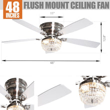 Carregar imagem no visualizador da galeria, 48" Modern Flush Mount Reversible Crytsal Ceiling Fan with Lighting and Remote Control
