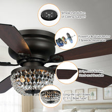 Carregar imagem no visualizador da galeria, 48" Modern Flush Mount Reversible Crytsal Ceiling Fan with Lighting and Remote Control