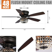 Carregar imagem no visualizador da galeria, 48" Modern Flush Mount Reversible Crytsal Ceiling Fan with Lighting and Remote Control