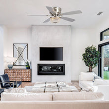 Carregar imagem no visualizador da galeria, 48" Modern Flush Mount Reversible Crytsal Ceiling Fan with Lighting and Remote Control