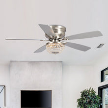 Carregar imagem no visualizador da galeria, 48" Modern Flush Mount Reversible Crytsal Ceiling Fan with Lighting and Remote Control