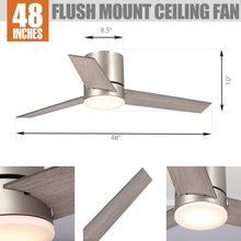 Carregar imagem no visualizador da galeria, 48" Satin Nickel Flush Mount Low Profile Ceiling Fan with LED Lighting