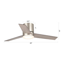 Carregar imagem no visualizador da galeria, 48" Satin Nickel Flush Mount Low Profile Ceiling Fan with LED Lighting