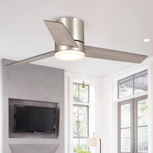 Carregar imagem no visualizador da galeria, 48" Satin Nickel Flush Mount Low Profile Ceiling Fan with LED Lighting