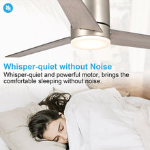Carregar imagem no visualizador da galeria, 48" Satin Nickel Flush Mount Low Profile Ceiling Fan with LED Lighting