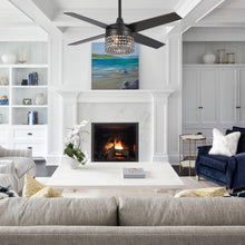 Carregar imagem no visualizador da galeria, 48" Pune Modern Downrod Mount Reversible Crystal Ceiling Fan with Lighting and Remote Control