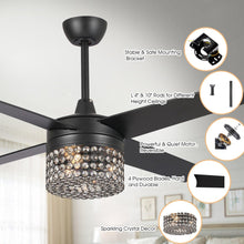 Carregar imagem no visualizador da galeria, 48" Pune Modern Downrod Mount Reversible Crystal Ceiling Fan with Lighting and Remote Control