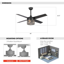 Carregar imagem no visualizador da galeria, 48" Pune Modern Downrod Mount Reversible Crystal Ceiling Fan with Lighting and Remote Control