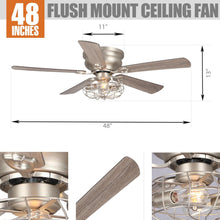 Carregar imagem no visualizador da galeria, 48" Thurber Industrial Satin Nickel Flush Mount Reversible Ceiling Fan with Lighting and Remote Control