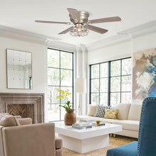 Carregar imagem no visualizador da galeria, 48" Thurber Industrial Satin Nickel Flush Mount Reversible Ceiling Fan with Lighting and Remote Control