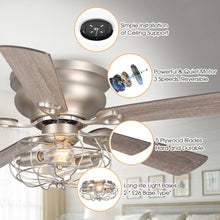 Carregar imagem no visualizador da galeria, 48" Thurber Industrial Satin Nickel Flush Mount Reversible Ceiling Fan with Lighting and Remote Control