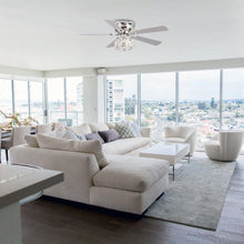 Carregar imagem no visualizador da galeria, 48" Modern Chrome Flush Mount Reversible Crystal Ceiling Fan with Lighting and Remote Control