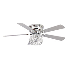 Carregar imagem no visualizador da galeria, 48" Modern Chrome Flush Mount Reversible Crystal Ceiling Fan with Lighting and Remote Control