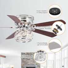 Carregar imagem no visualizador da galeria, 48" Modern Chrome Flush Mount Reversible Crystal Ceiling Fan with Lighting and Remote Control