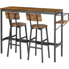 Load image into Gallery viewer, Bar Table Set with wine bottle storage rack. Rustic Brown, 47.24" L x 15.75" W x 35.43" H.