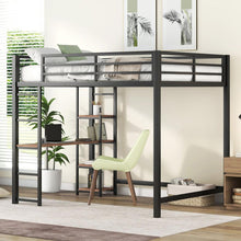 Carregar imagem no visualizador da galeria, Full Size Metal Loft Bed with Built-in Desk and Storage Shelves, Black